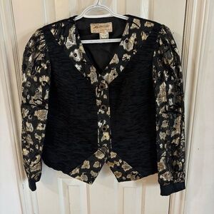 Vintage 80s black and gold , velvet and sheer sleeves jacket * accepting offers